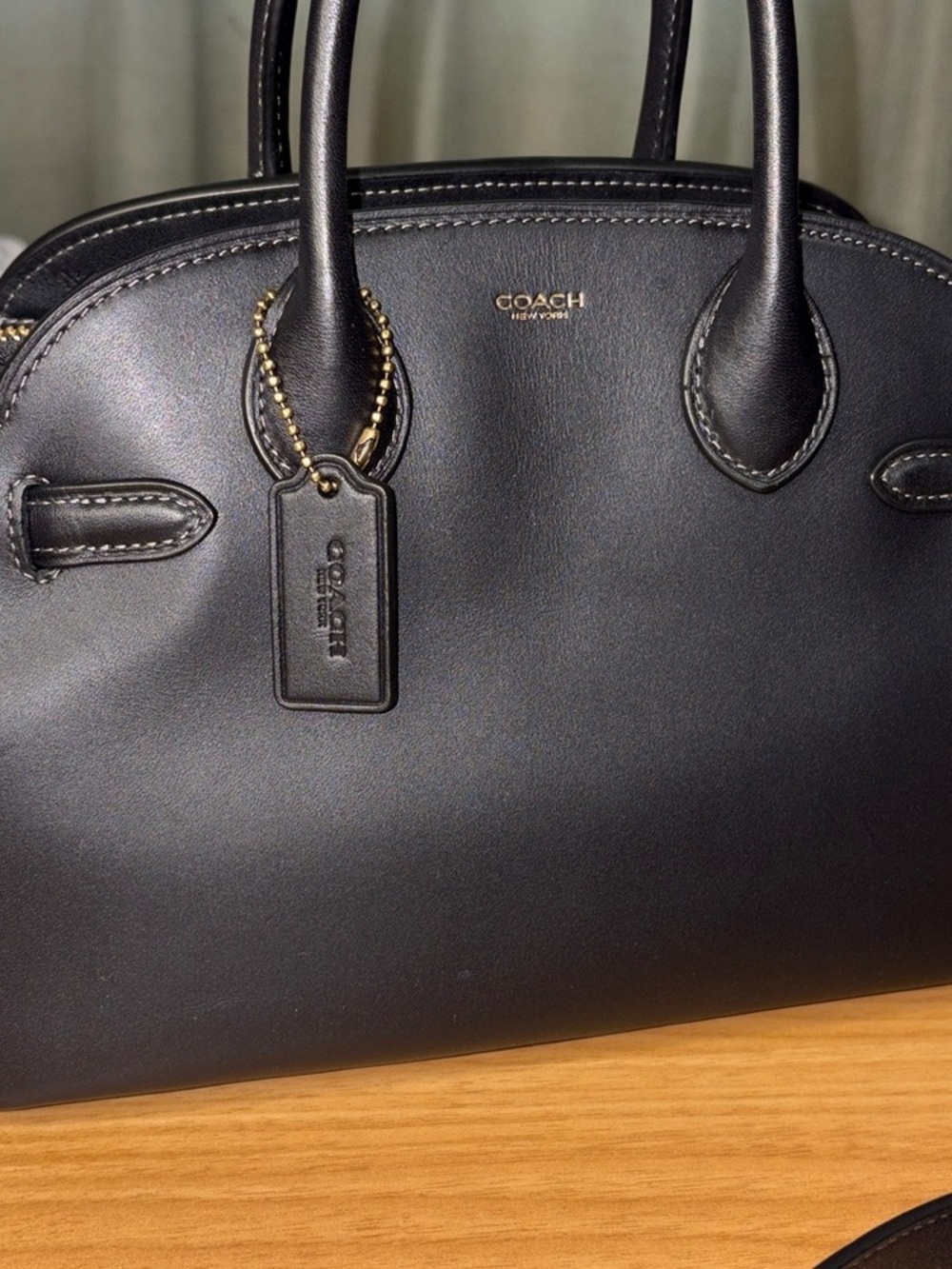 Coach Black Leather Dome Satchel with Gold Hardware